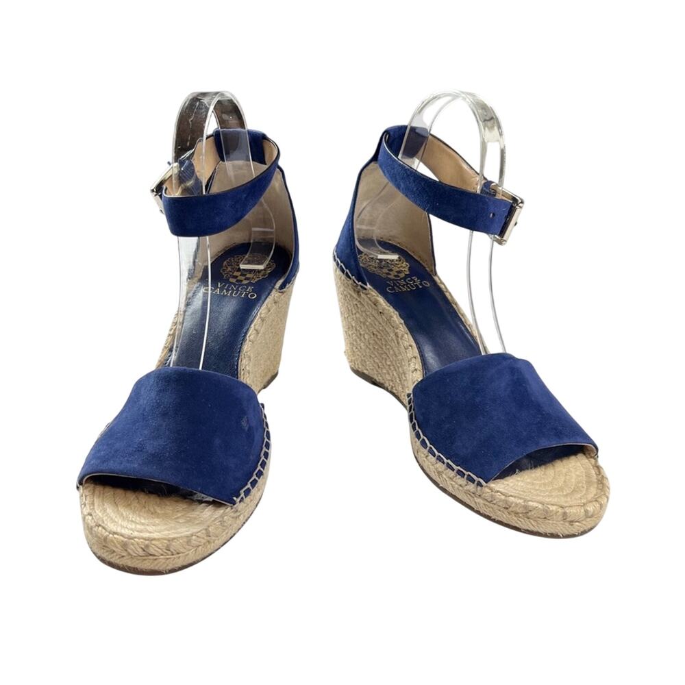 Vince Camuto Leera Wedge Sandals 8.5 Moody Blues Suede Jute Espadrille Boho